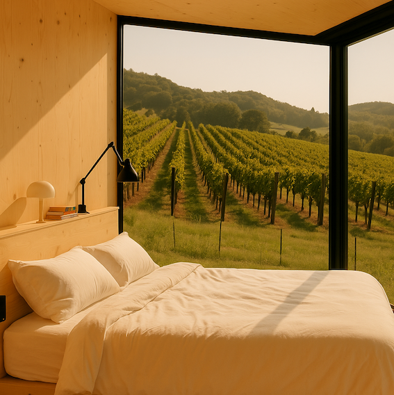 cabin tiny house of The Lacery in the middle of the vineyard in Kobyli